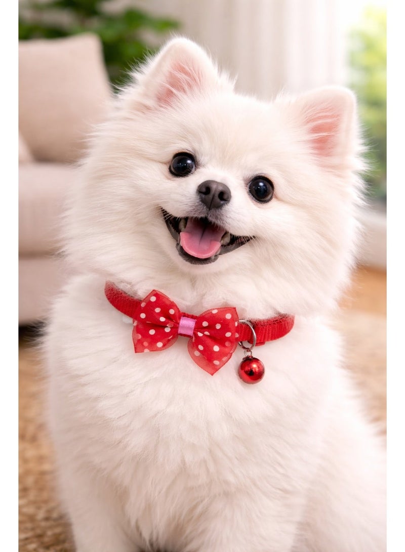 Petto 2pc-Adjustable Red Dot Print Bowknot Pet Collar with Bell – Cute Necklace for Small Dogs - Image 5